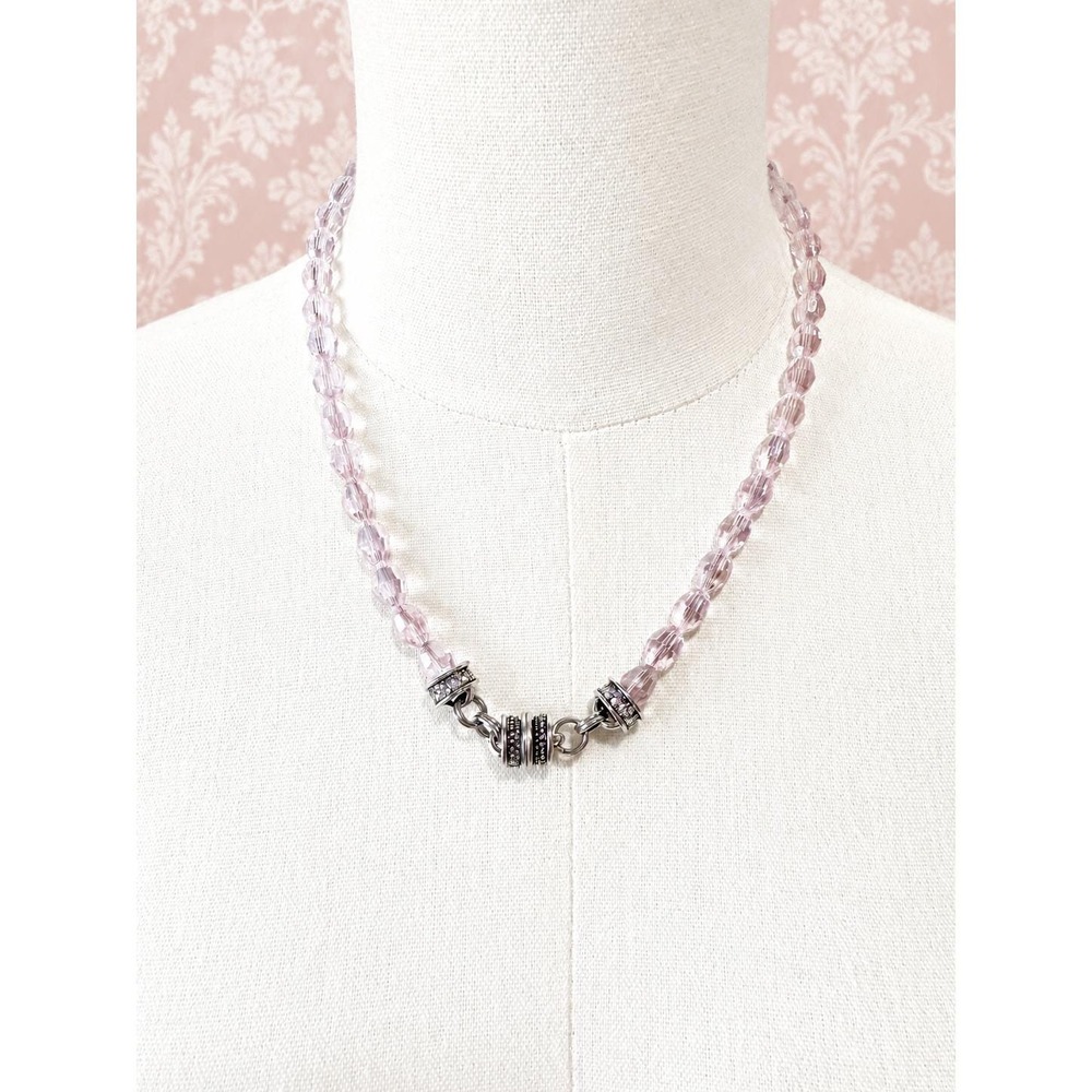 Kirks Folly Pink Crystal Beaded Necklace Faceted Oval Beads Vintage Charm USA